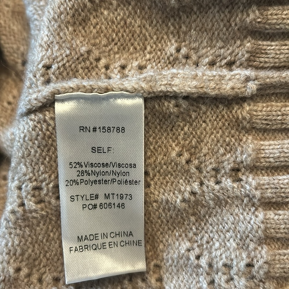 Women's Tan Cardigan Sweater with White Collar - Picture 6 of 6